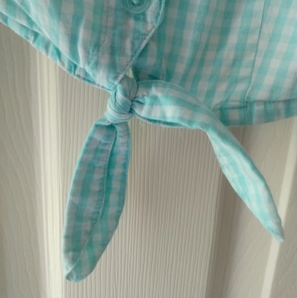 Vintage Faded Glory | Girls Teal & White Tie Waist Top Size 7